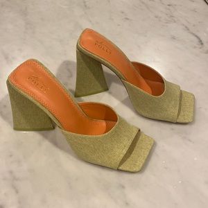 Oh Polly Green Triangle Mule Heels Linen